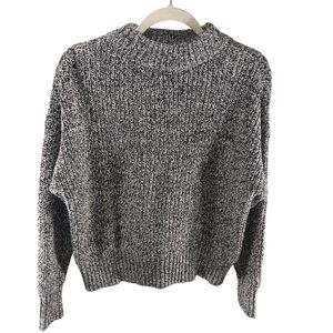 Alfani Chunky Knit Mock Neck Sweater Size L Marled Black White Preppy Office